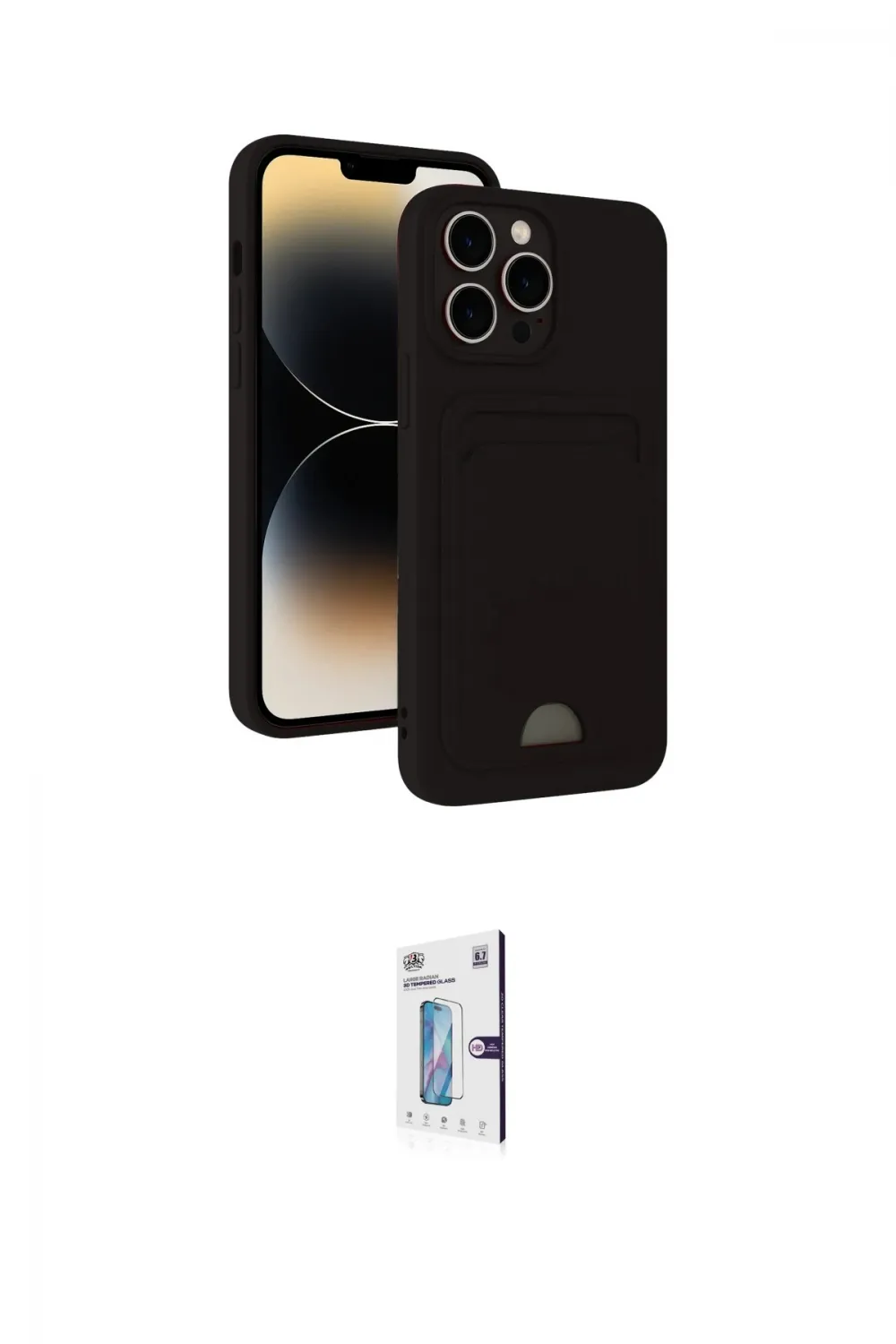 ieg™ iPhone 15 Pro Kılıf Vadi Çizgi Prime - Siyah Bilvis 0.18mm Plus Cam Ekran Koruyucu