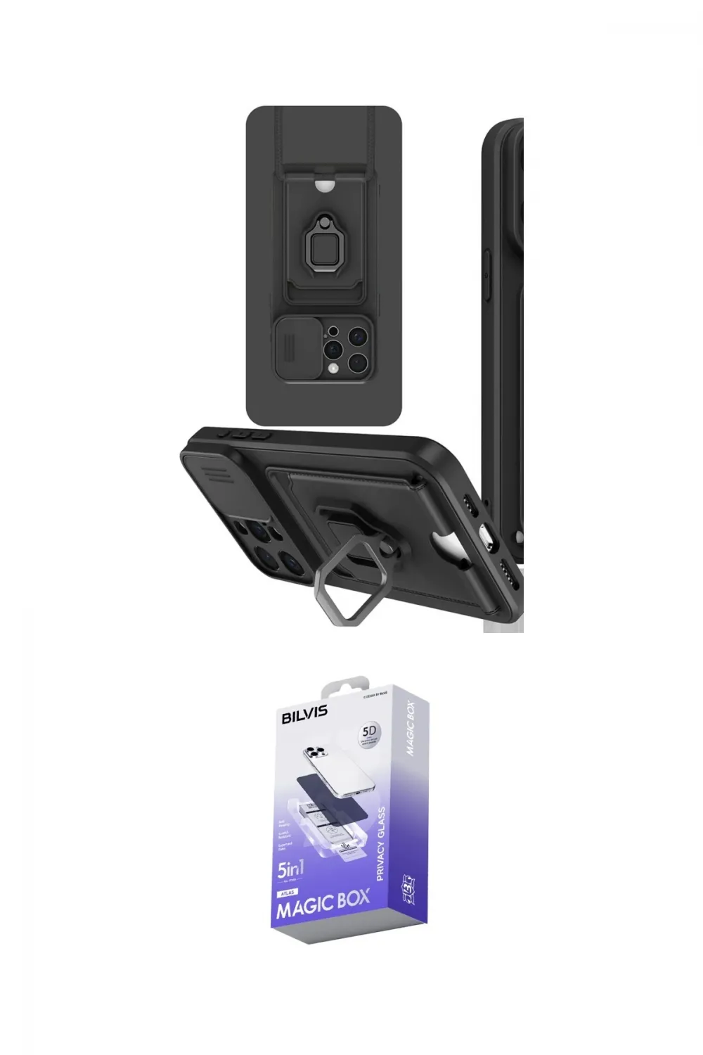 ieg™ iPhone 15 Pro Kılıf Vadi Form Prime - Siyah Bilvis 5in1 5D Magic Hayalet Cam Ekran Koruyucu