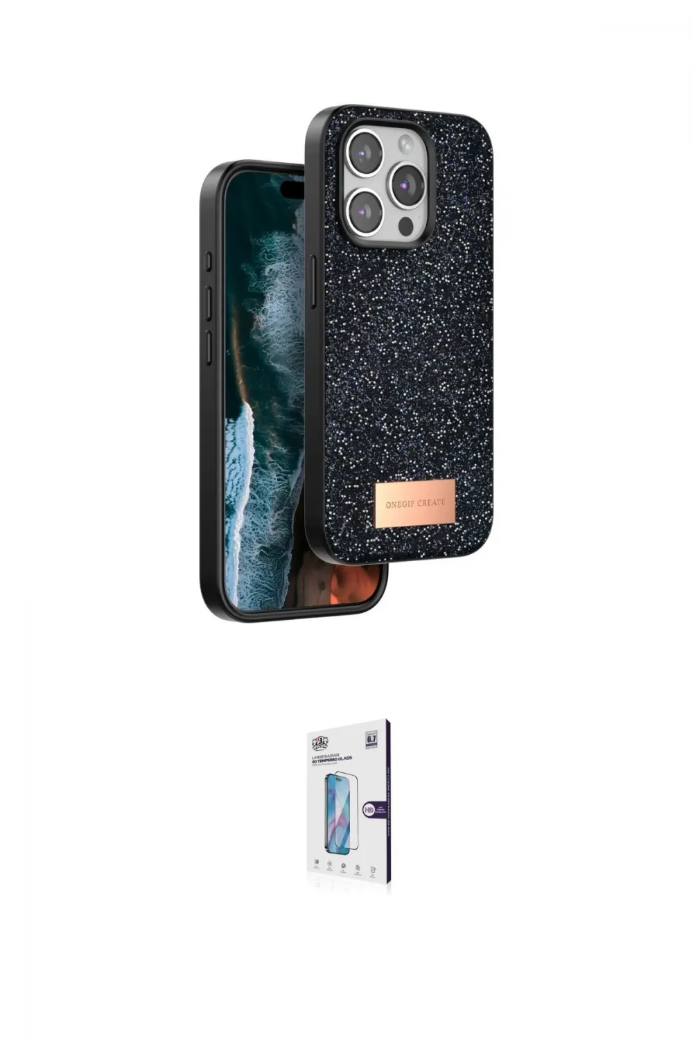 ieg™ iPhone 15 Pro Kılıf Vadi Klasik Serisi - Siyah Bilvis 0.18mm Plus Cam Ekran Koruyucu