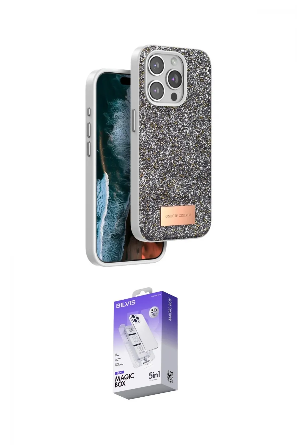 ieg™ iPhone 15 Pro Kılıf Vadi Klasik Serisi - Siyah Bilvis 5in1 3D Magic Cam Ekran Koruyucu