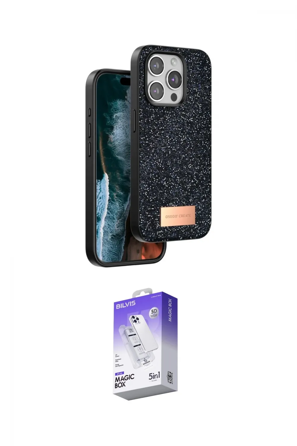 ieg™ iPhone 15 Pro Kılıf Vadi Klasik Serisi - Siyah Bilvis 5in1 3D Magic Cam Ekran Koruyucu