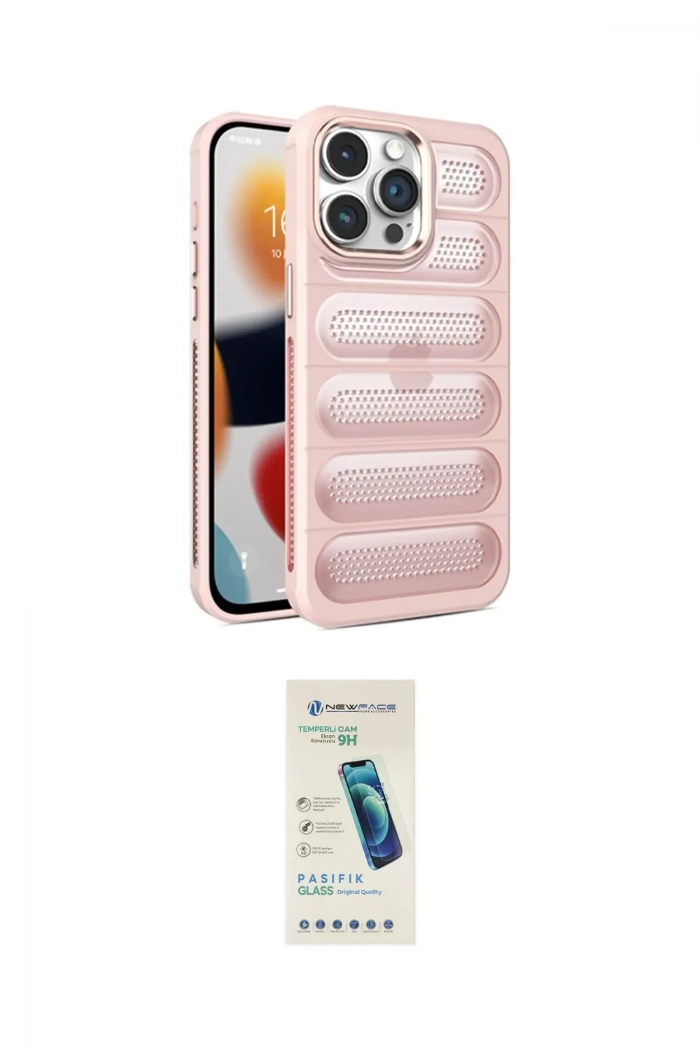 ieg™ iPhone 15 Pro Kılıf Yadigar Doku Özel Seri - Şeffaf Pasifik Cam Ekran Koruyucu