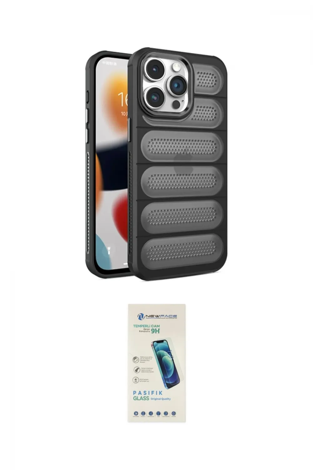 ieg™ iPhone 15 Pro Kılıf Yadigar Doku Özel Seri - Şeffaf Pasifik Cam Ekran Koruyucu