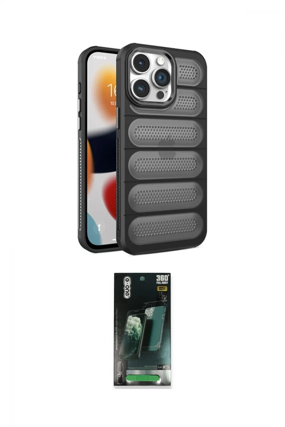 ieg™ iPhone 15 Pro Kılıf Yadigar Doku Özel Seri - Siyah 360 Mat Full Body Arka Koruyucu