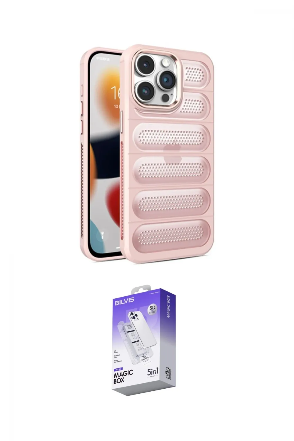 ieg™ iPhone 15 Pro Kılıf Yadigar Doku Özel Seri - Siyah Bilvis 5in1 3D Magic Cam Ekran Koruyucu