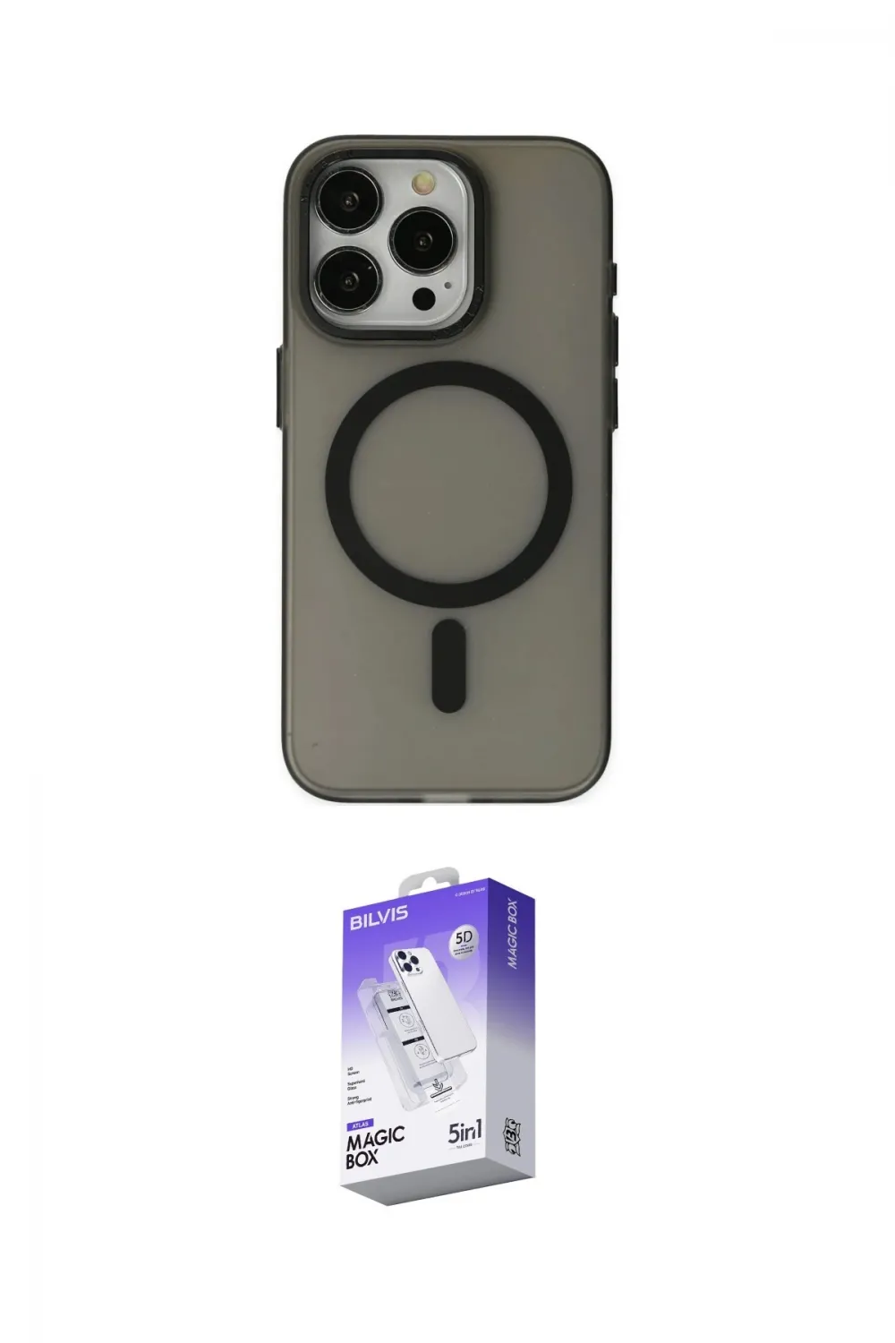 ieg™ iPhone 15 Pro Kılıf Yadigar Işık - Siyah Bilvis 5in1 3D Magic Cam Ekran Koruyucu