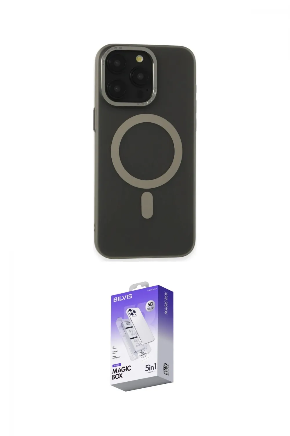 ieg™ iPhone 15 Pro Kılıf Yadigar Işık - Siyah Bilvis 5in1 3D Magic Cam Ekran Koruyucu