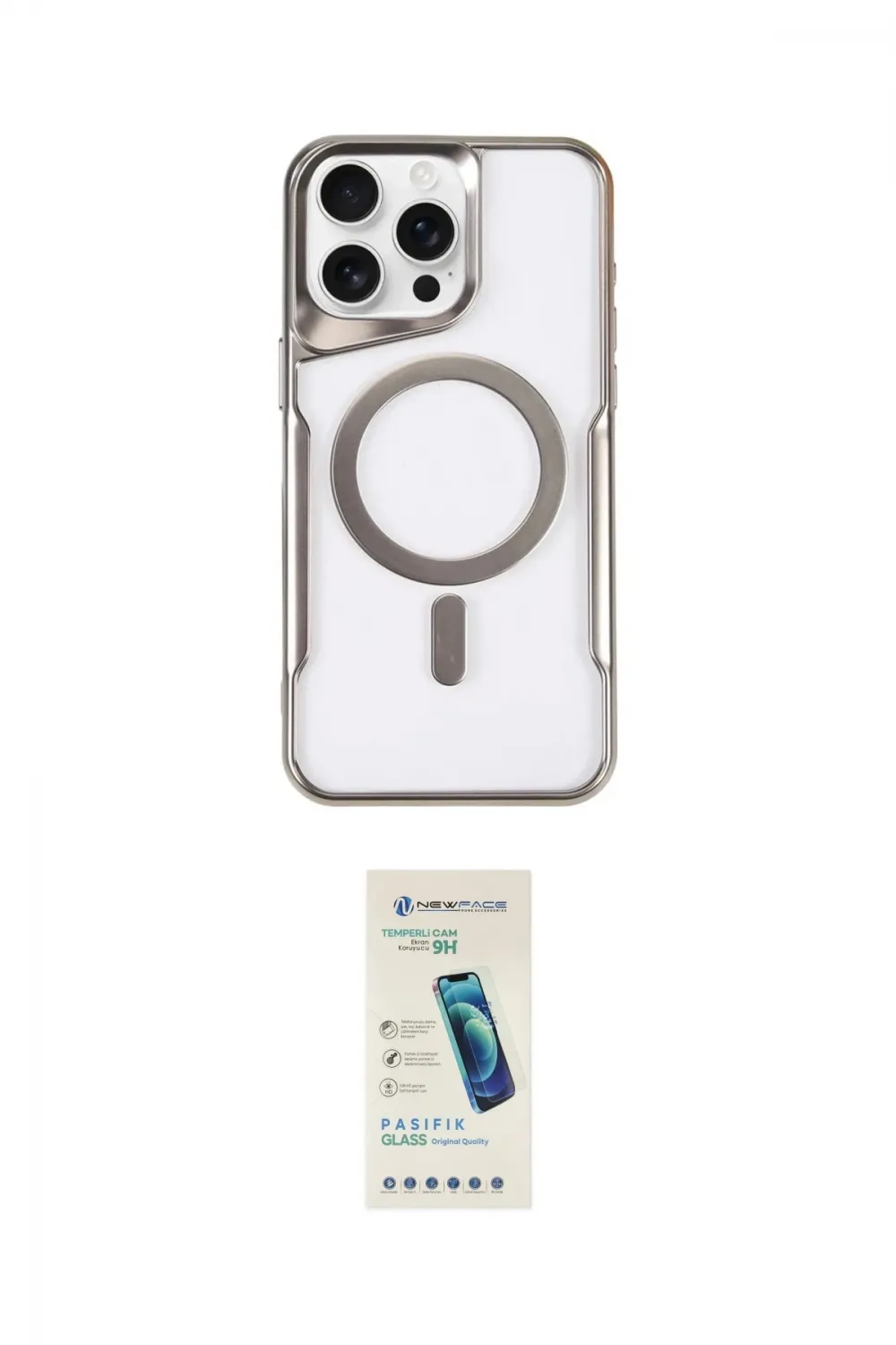 ieg™ iPhone 15 Pro Kılıf Yadigar Klasik Özel Seri - Şeffaf Pasifik Cam Ekran Koruyucu