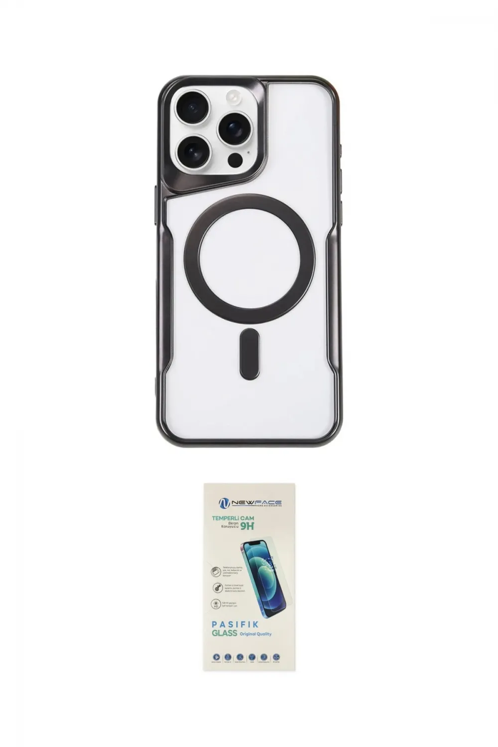 ieg™ iPhone 15 Pro Kılıf Yadigar Klasik Özel Seri - Şeffaf Pasifik Cam Ekran Koruyucu