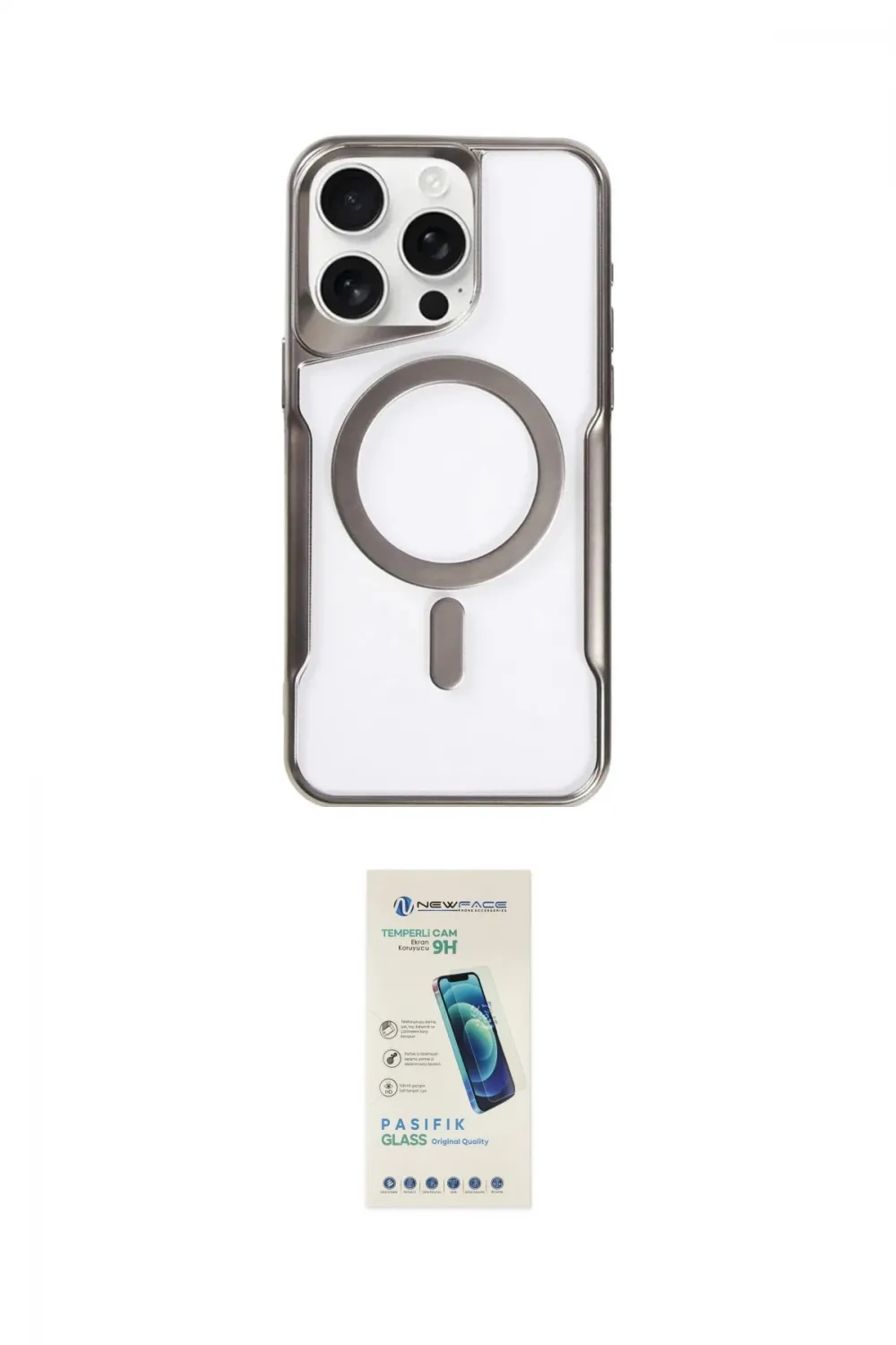 ieg™ iPhone 15 Pro Kılıf Yadigar Klasik Özel Seri - Şeffaf Pasifik Cam Ekran Koruyucu