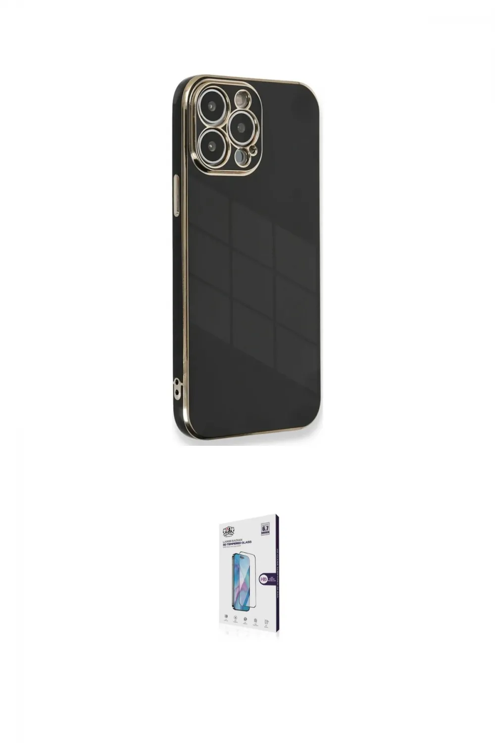 ieg™ iPhone 15 Pro Kılıf Yankı Serisi - Siyah Bilvis 0.18mm Plus Cam Ekran Koruyucu
