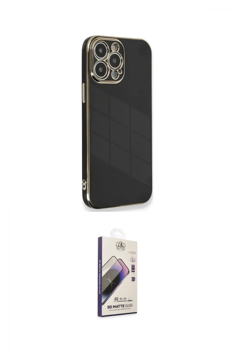 ieg™ iPhone 15 Pro Kılıf Yankı Serisi - Siyah Bilvis 3D Mat Cam Ekran Koruyucu