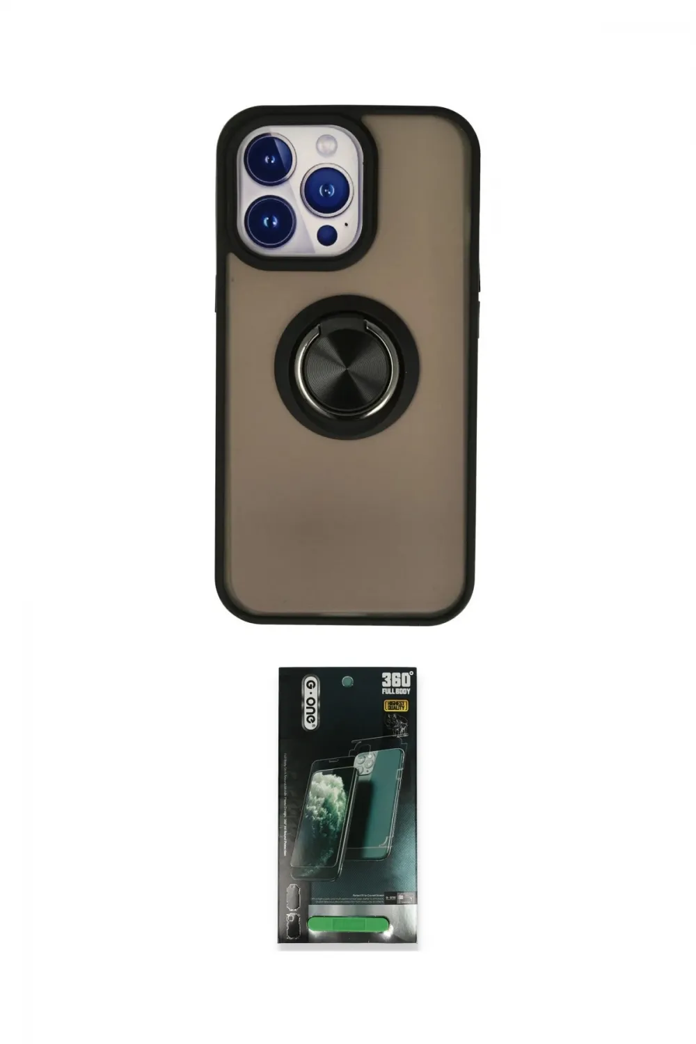ieg™ iPhone 15 Pro Kılıf Yörünge Çizgi - Siyah 360 Mat Full Body Arka Koruyucu