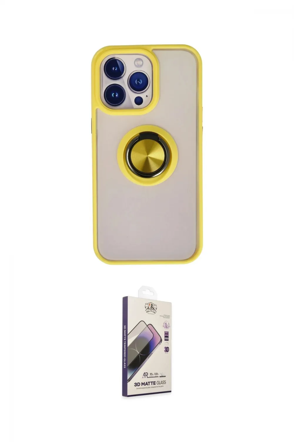 ieg™ iPhone 15 Pro Kılıf Yörünge Çizgi - Siyah Bilvis 3D Mat Cam Ekran Koruyucu