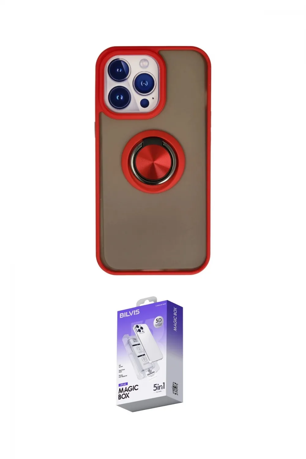 ieg™ iPhone 15 Pro Kılıf Yörünge Çizgi - Siyah Bilvis 5in1 3D Magic Cam Ekran Koruyucu