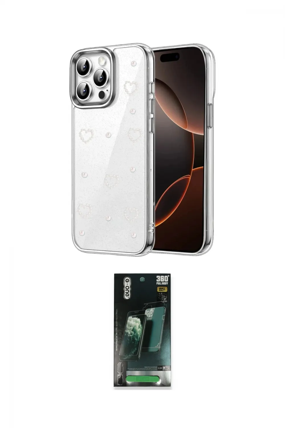 ieg™ iPhone 15 Pro Kılıf Yörünge Form - Şeffaf 360 Full Body Arka Koruyucu