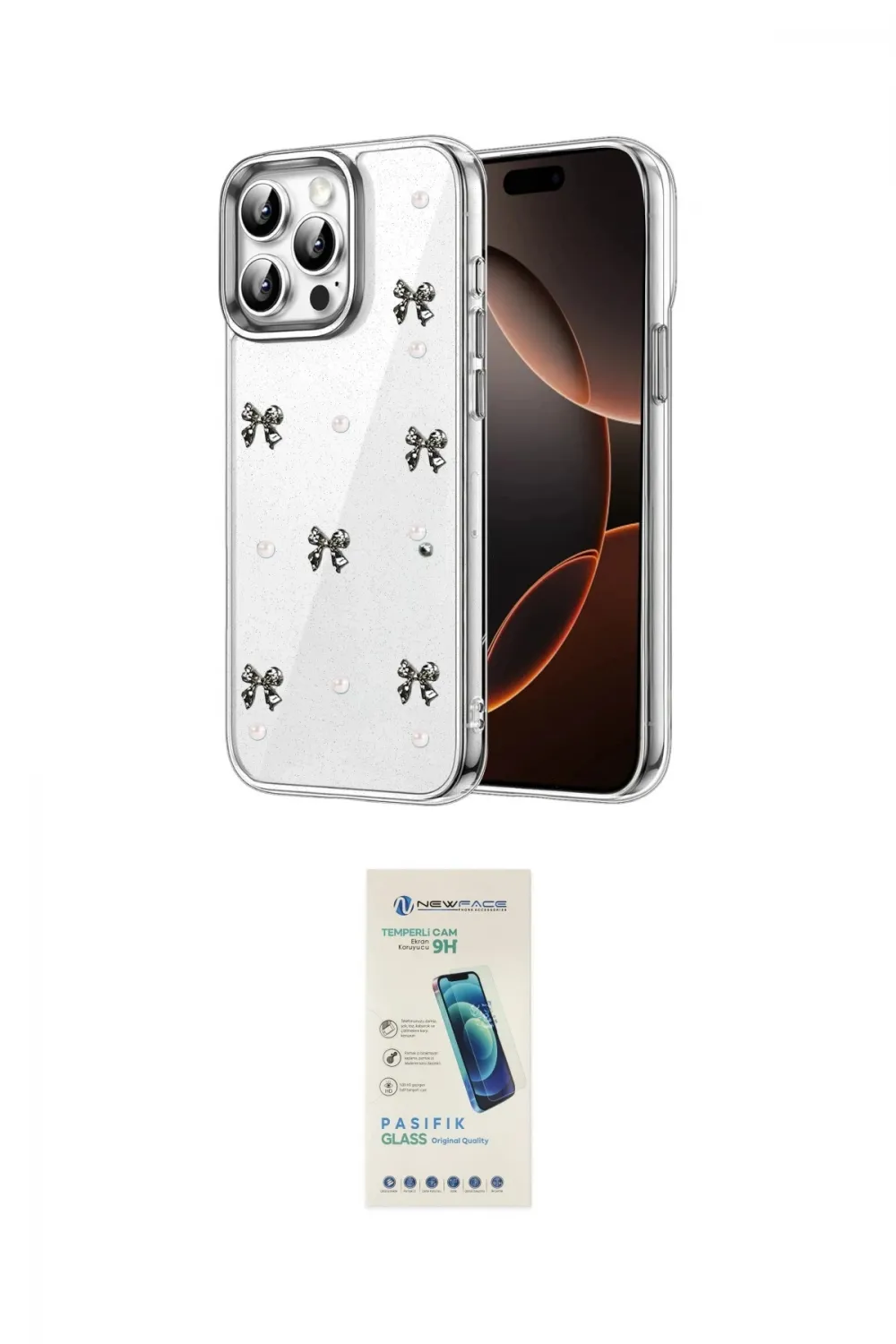 ieg™ iPhone 15 Pro Kılıf Yörünge Form - Şeffaf Pasifik Cam Ekran Koruyucu