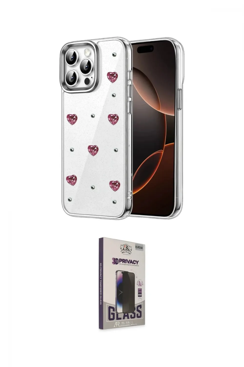 ieg™ iPhone 15 Pro Kılıf Yörünge Form - Siyah Bilvis Hayalet Cam Ekran Koruyucu