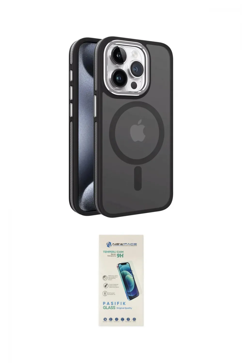 ieg™ iPhone 15 Pro Kılıf Yörünge Klasik - Şeffaf Pasifik Cam Ekran Koruyucu