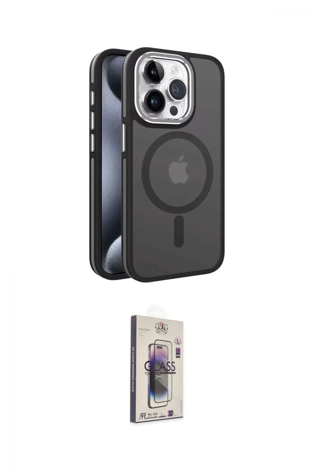 ieg™ iPhone 15 Pro Kılıf Yörünge Klasik - Siyah Bilvis 3D Cam Ekran Koruyucu