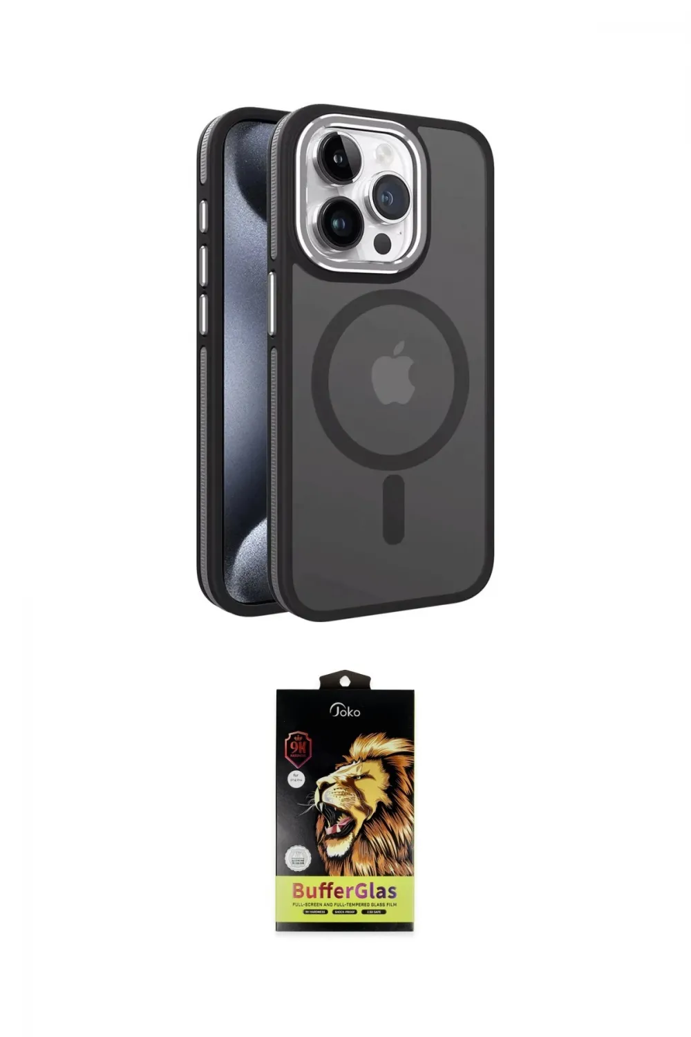 ieg™ iPhone 15 Pro Kılıf Yörünge Klasik - Siyah Buffer Cam Ekran Koruyucu