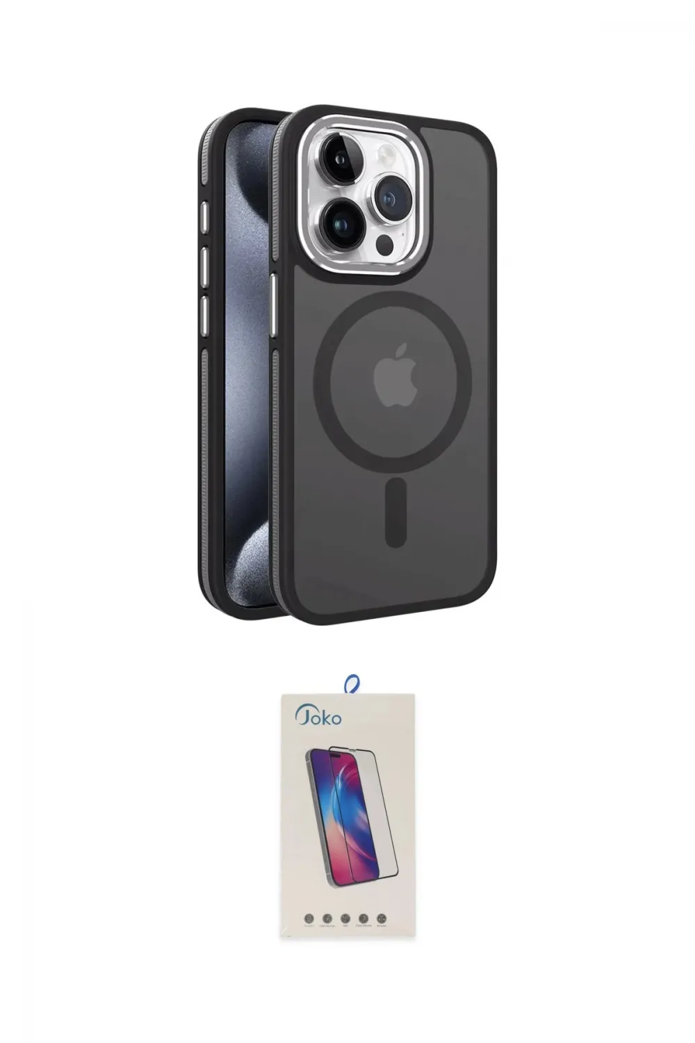 ieg™ iPhone 15 Pro Kılıf Yörünge Klasik - Siyah Joko 5D Cam