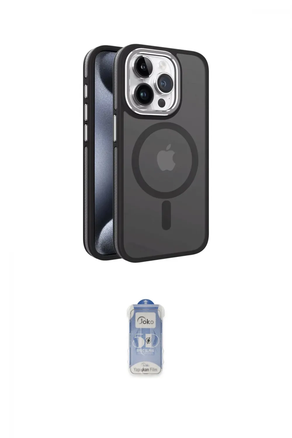 ieg™ iPhone 15 Pro Kılıf Yörünge Klasik - Siyah Joko Magic 5D Cam