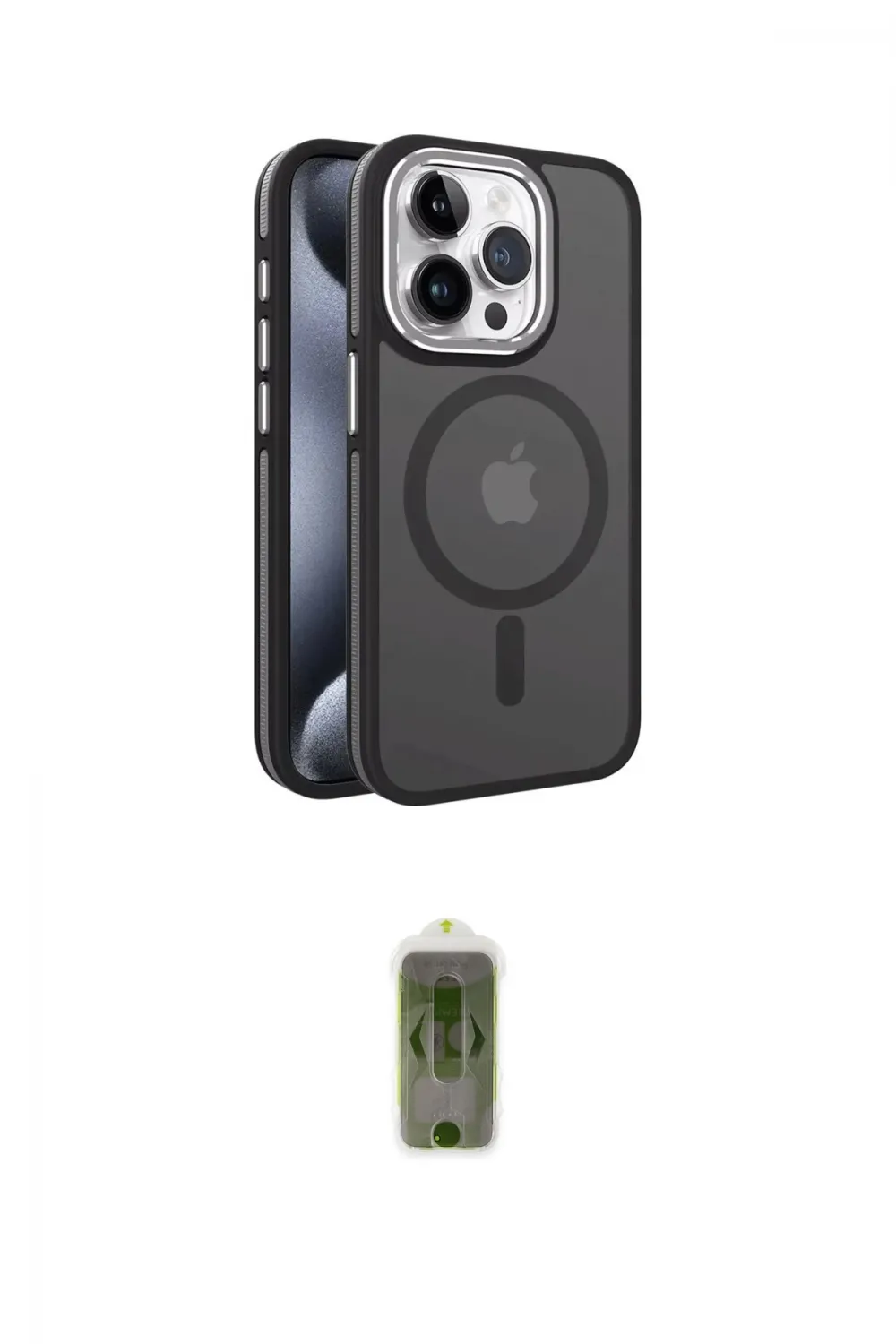 ieg™ iPhone 15 Pro Kılıf Yörünge Klasik - Siyah Joko Magic 5D Hayalet Cam