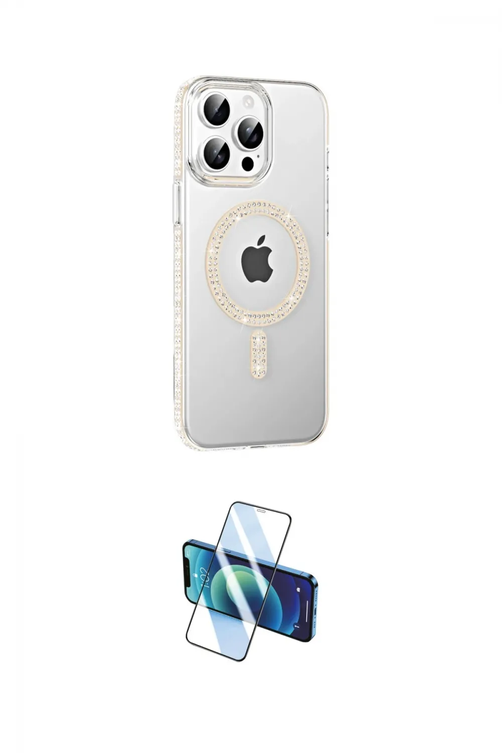 ieg™ iPhone 15 Pro Kılıf Yörünge Koleksiyonu - Siyah 3D Antistatik Cam Ekran Koruyucu