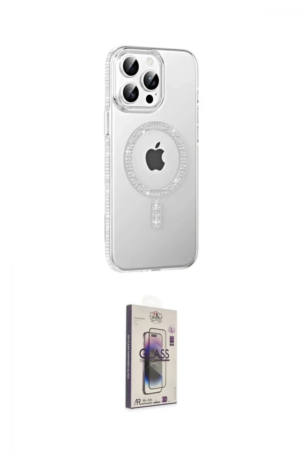 ieg™ iPhone 15 Pro Kılıf Yörünge Koleksiyonu - Siyah Bilvis 3D Cam Ekran Koruyucu