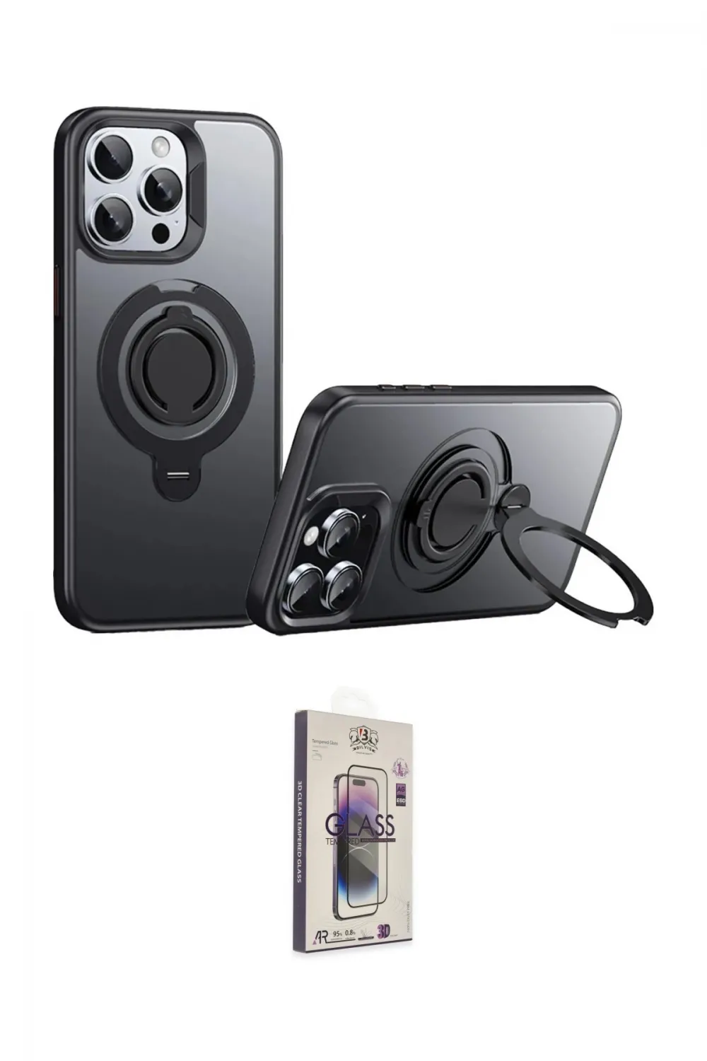 ieg™ iPhone 15 Pro Kılıf Zirve Çizgi Prime - Siyah Bilvis 3D Cam Ekran Koruyucu