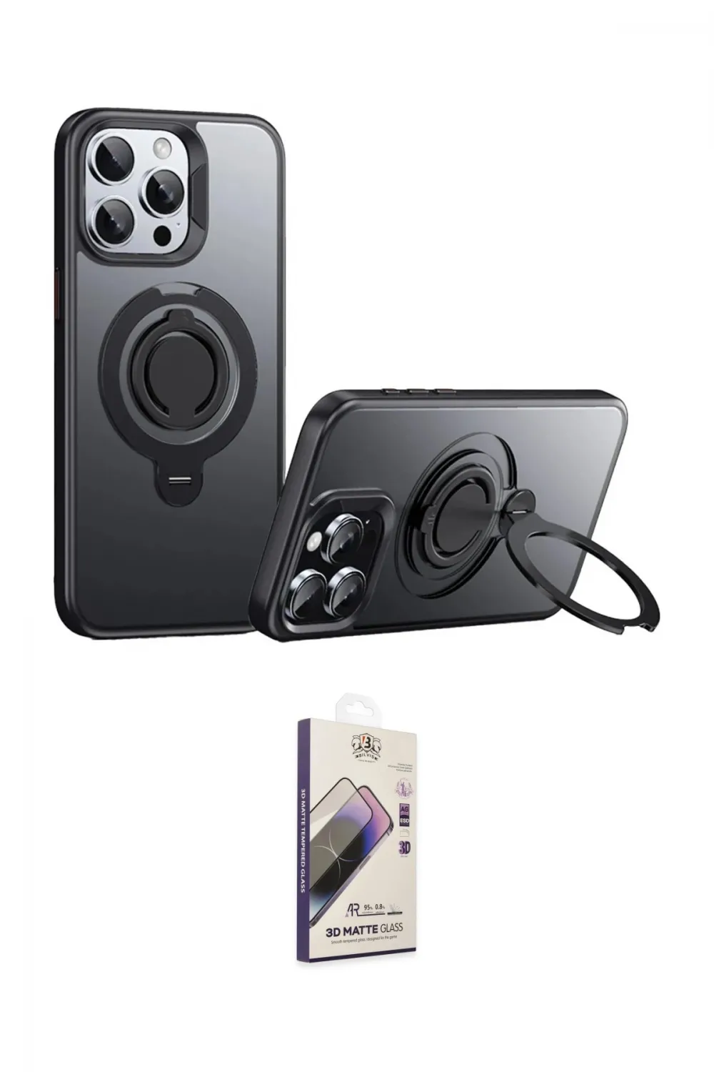 ieg™ iPhone 15 Pro Kılıf Zirve Çizgi Prime - Siyah Bilvis 3D Mat Cam Ekran Koruyucu