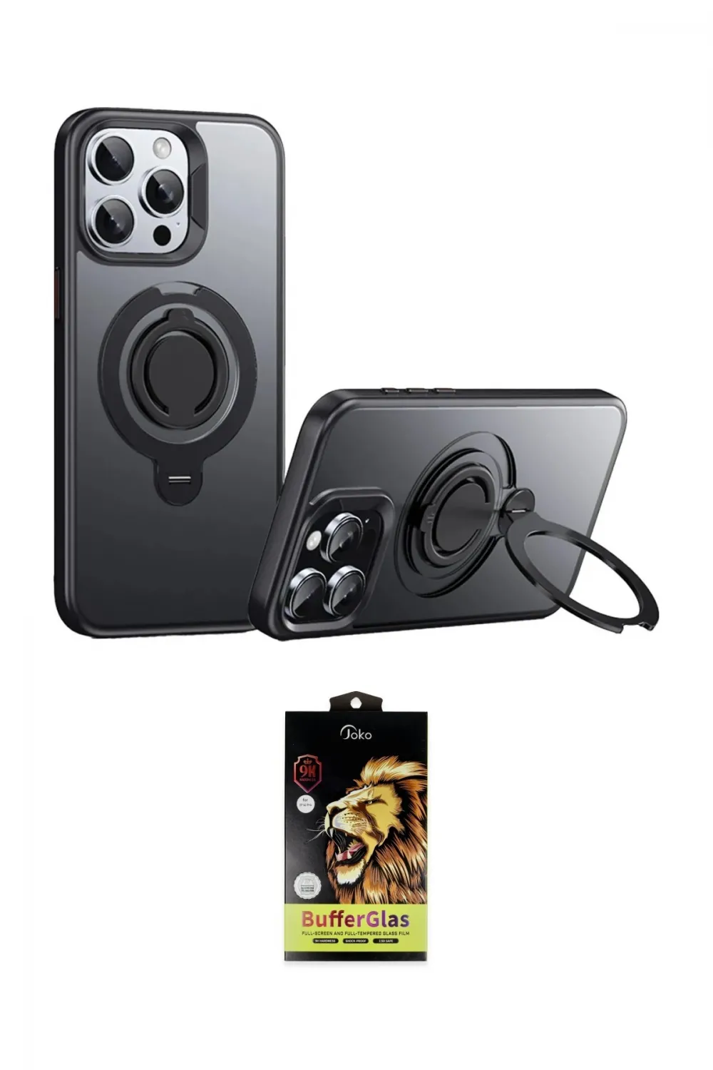 ieg™ iPhone 15 Pro Kılıf Zirve Çizgi Prime - Siyah Buffer Cam Ekran Koruyucu