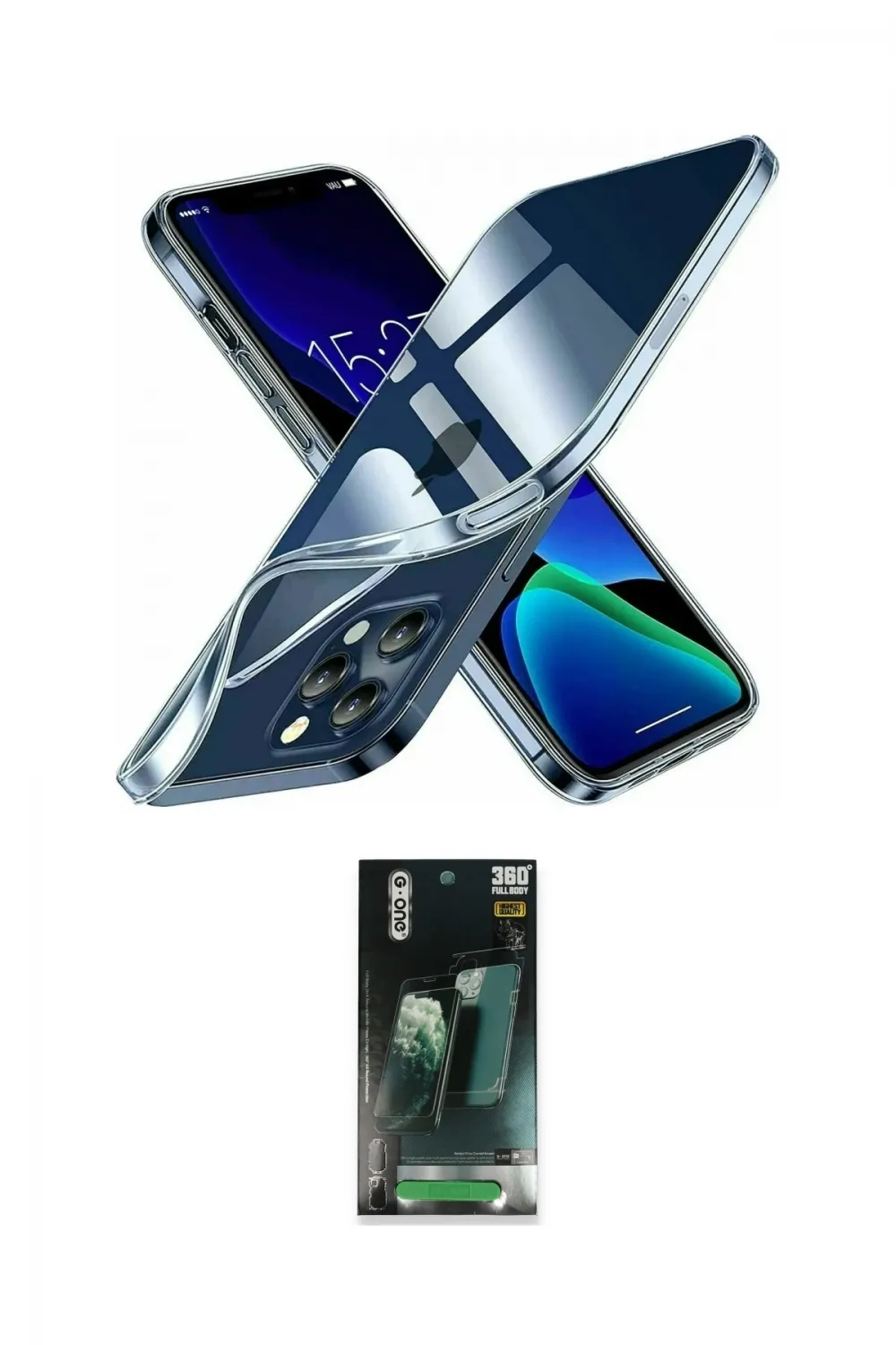 ieg™ iPhone 15 Pro Kılıf Zirve Doku - Şeffaf 360 Full Body Arka Koruyucu