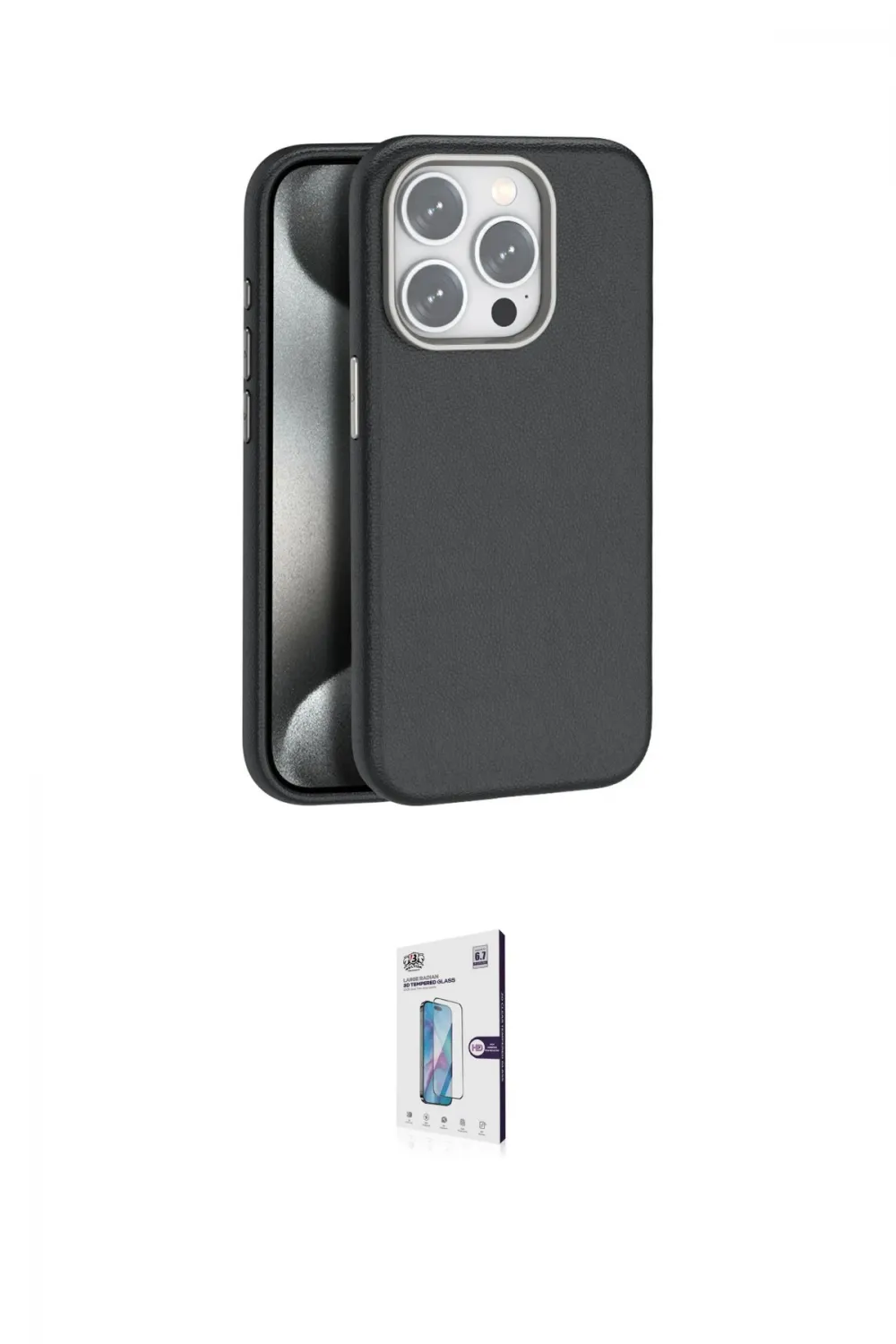 ieg™ iPhone 15 Pro Kılıf Zirve Modern Prime - Siyah Bilvis 0.18mm Plus Cam Ekran Koruyucu