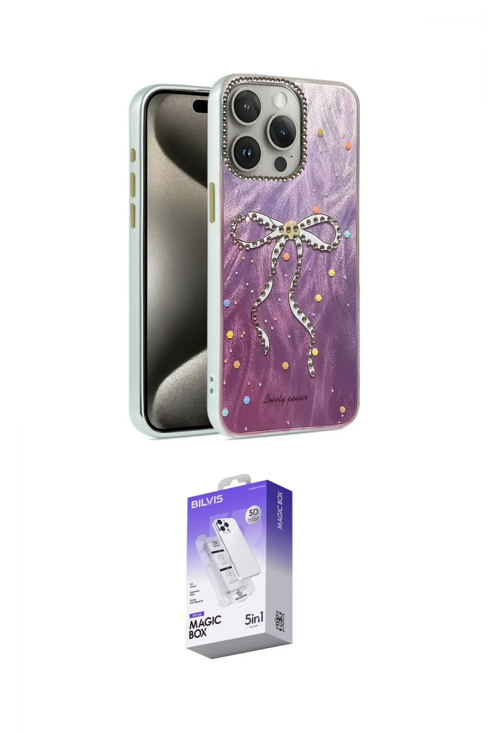 ieg™ iPhone 15 Pro Kılıf Zirve Modern Prime - Siyah Bilvis 5in1 3D Magic Cam Ekran Koruyucu