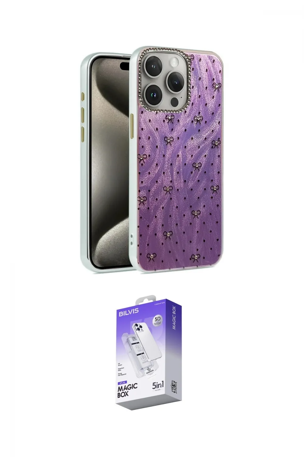 ieg™ iPhone 15 Pro Kılıf Zirve Modern Prime - Siyah Bilvis 5in1 3D Magic Cam Ekran Koruyucu