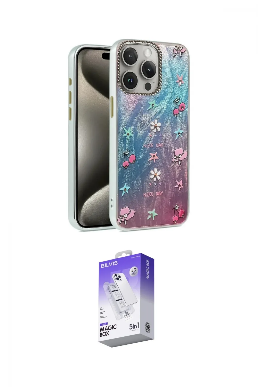 ieg™ iPhone 15 Pro Kılıf Zirve Modern Prime - Siyah Bilvis 5in1 3D Magic Cam Ekran Koruyucu