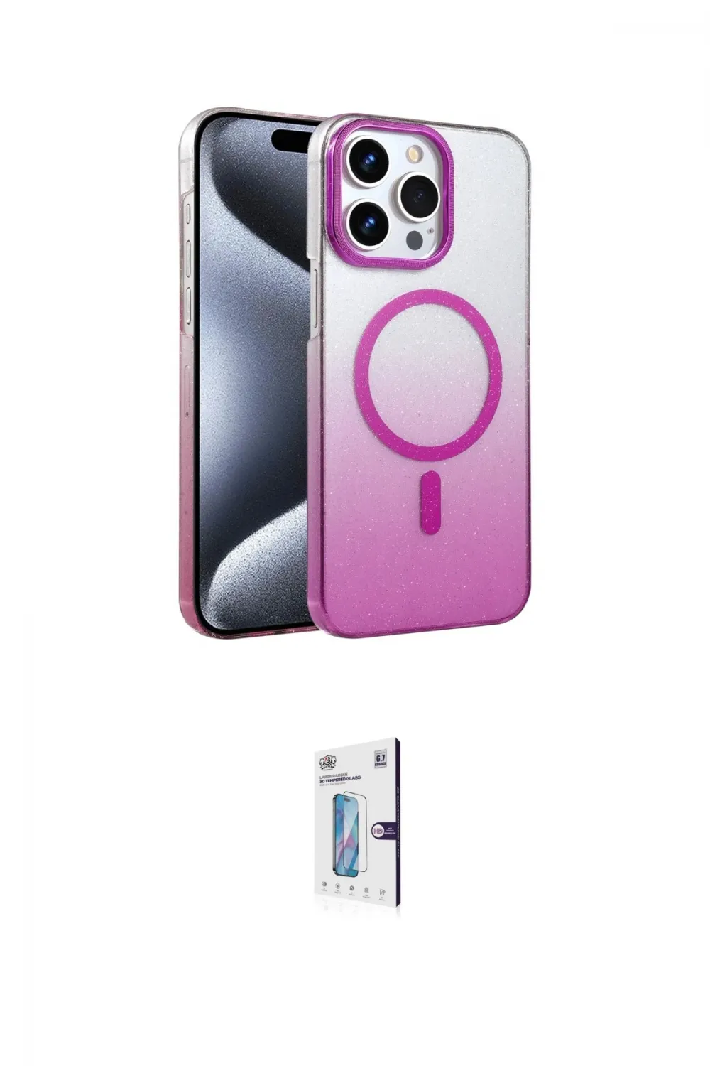 ieg™ iPhone 15 Pro Max Kılıf Ahenk Doku Özel Seri - Siyah Bilvis 0.18mm Plus Cam Ekran Koruyucu