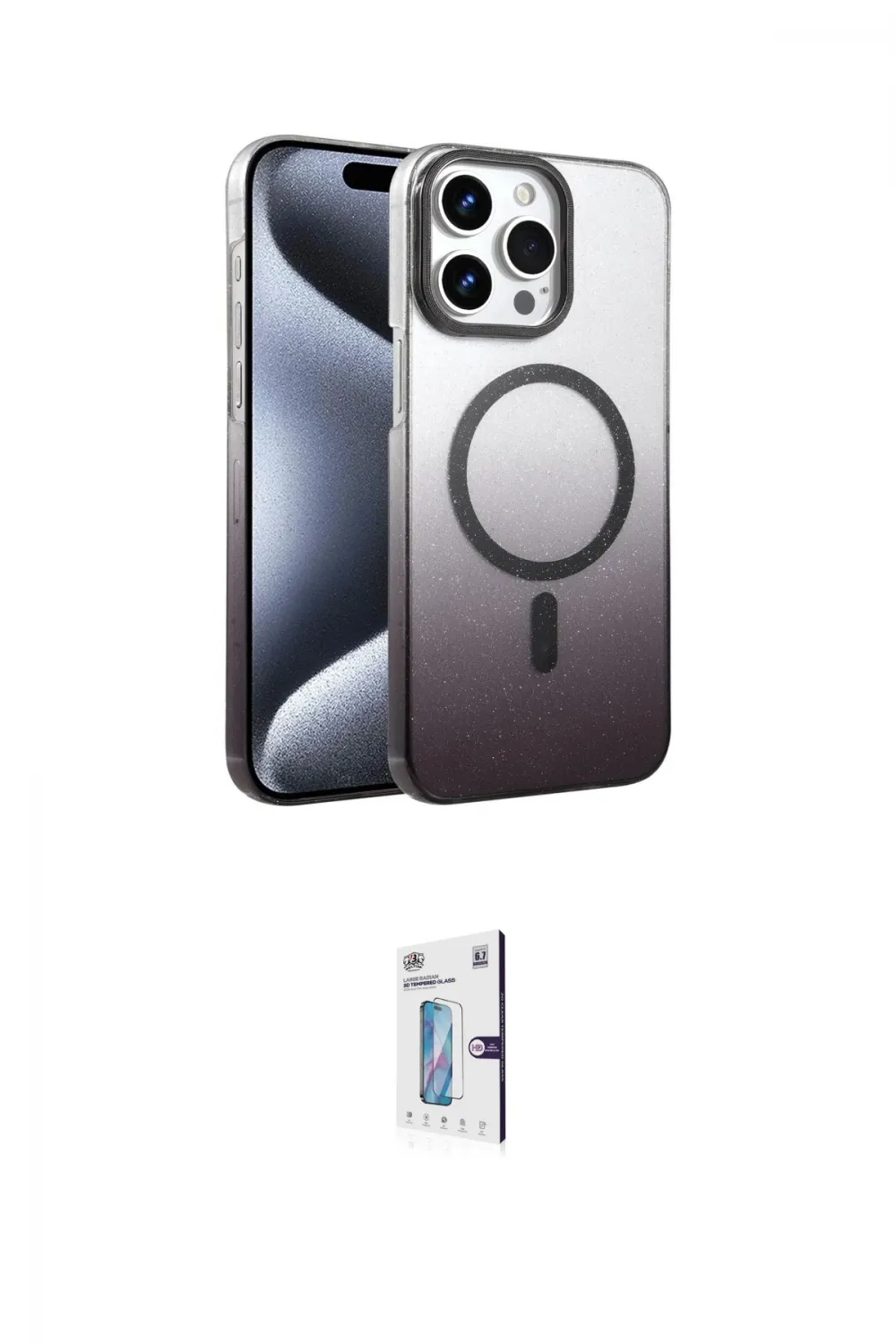 ieg™ iPhone 15 Pro Max Kılıf Ahenk Doku Özel Seri - Siyah Bilvis 0.18mm Plus Cam Ekran Koruyucu