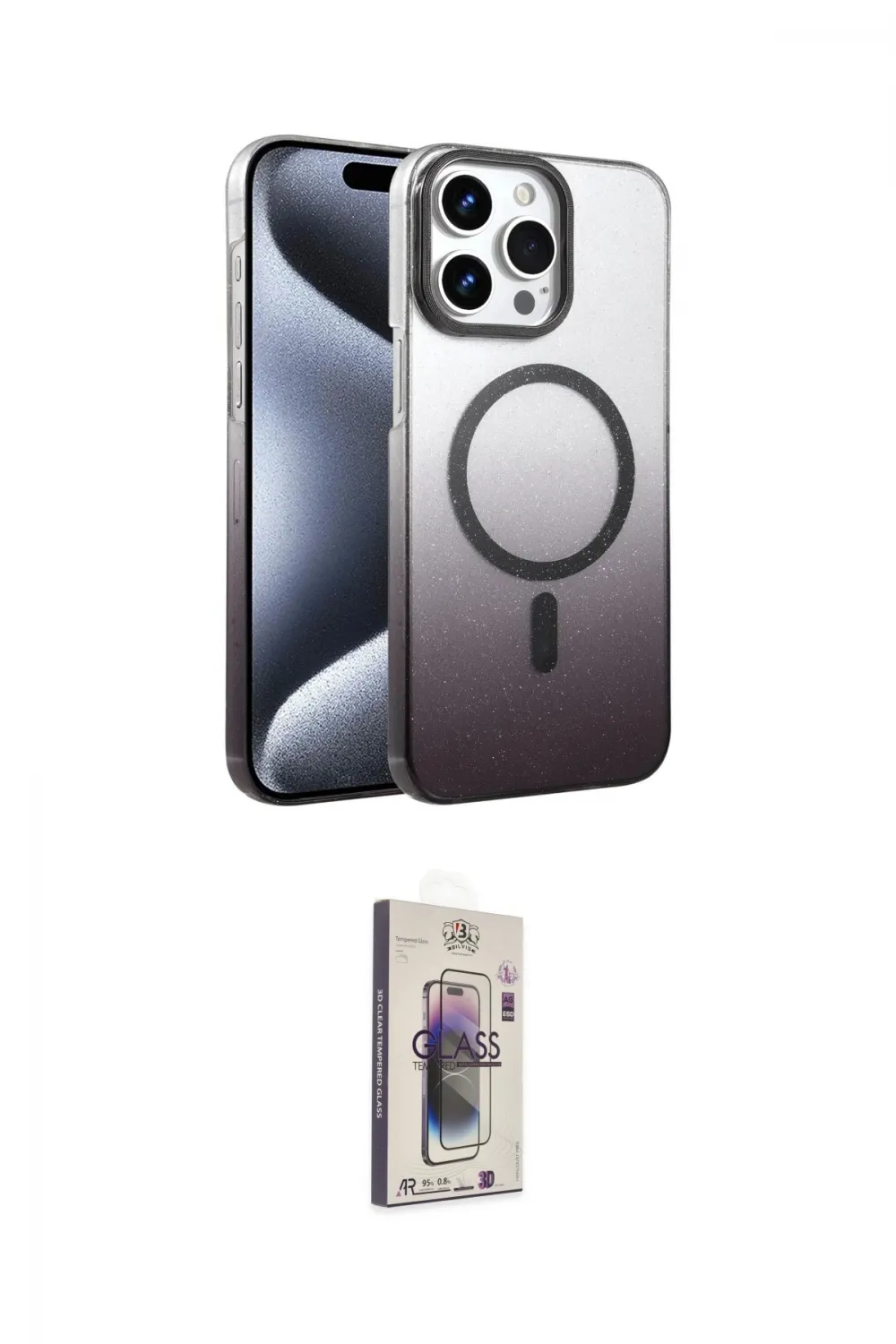 ieg™ iPhone 15 Pro Max Kılıf Ahenk Doku Özel Seri - Siyah Bilvis 3D Cam Ekran Koruyucu