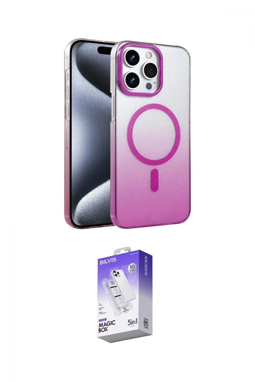ieg™ iPhone 15 Pro Max Kılıf Ahenk Doku Özel Seri - Siyah Bilvis 5in1 3D Magic Cam Ekran Koruyucu