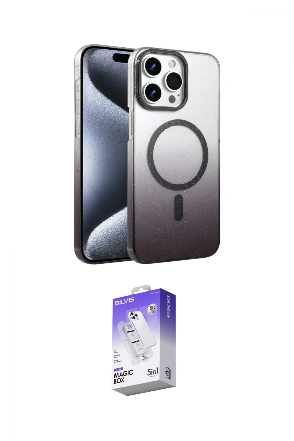 ieg™ iPhone 15 Pro Max Kılıf Ahenk Doku Özel Seri - Siyah Bilvis 5in1 3D Magic Cam Ekran Koruyucu