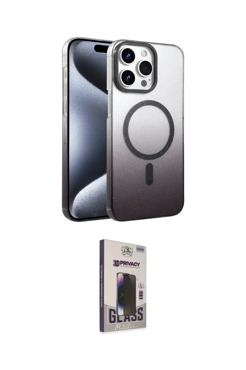 ieg™ iPhone 15 Pro Max Kılıf Ahenk Doku Özel Seri - Siyah Bilvis Hayalet Cam Ekran Koruyucu