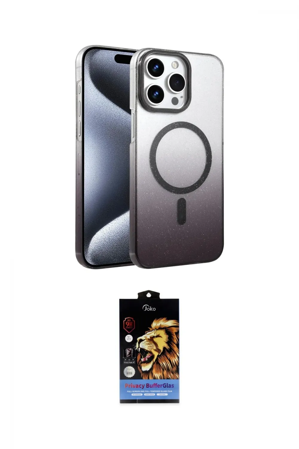 ieg™ iPhone 15 Pro Max Kılıf Ahenk Doku Özel Seri - Siyah Buffer Hayalet Cam Ekran Koruyucu