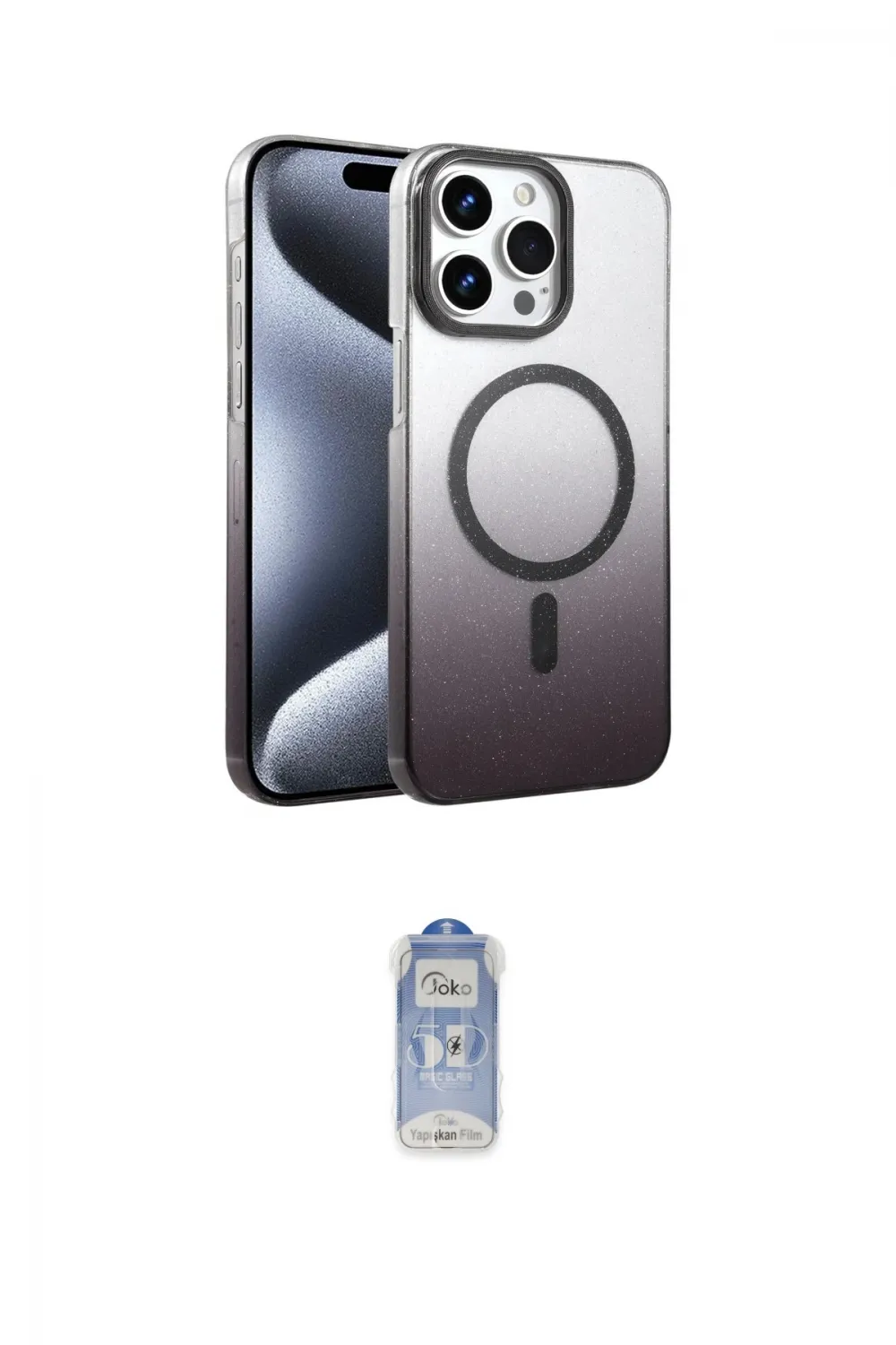 ieg™ iPhone 15 Pro Max Kılıf Ahenk Doku Özel Seri - Siyah Joko Magic 5D Cam