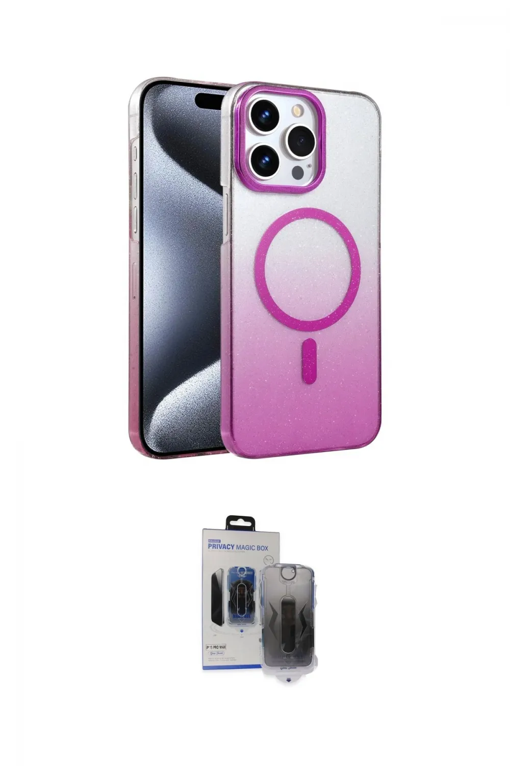 ieg™ iPhone 15 Pro Max Kılıf Ahenk Doku Özel Seri - Siyah Vanessa Magic Hayalet Cam