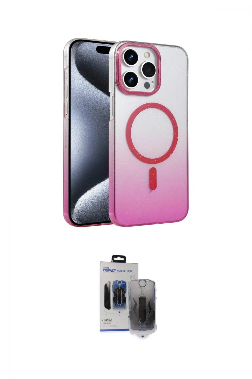 ieg™ iPhone 15 Pro Max Kılıf Ahenk Doku Özel Seri - Siyah Vanessa Magic Hayalet Cam