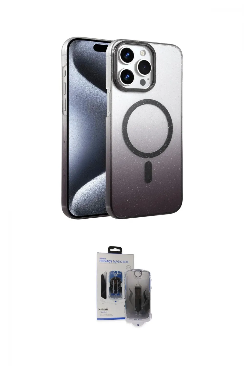 ieg™ iPhone 15 Pro Max Kılıf Ahenk Doku Özel Seri - Siyah Vanessa Magic Hayalet Cam