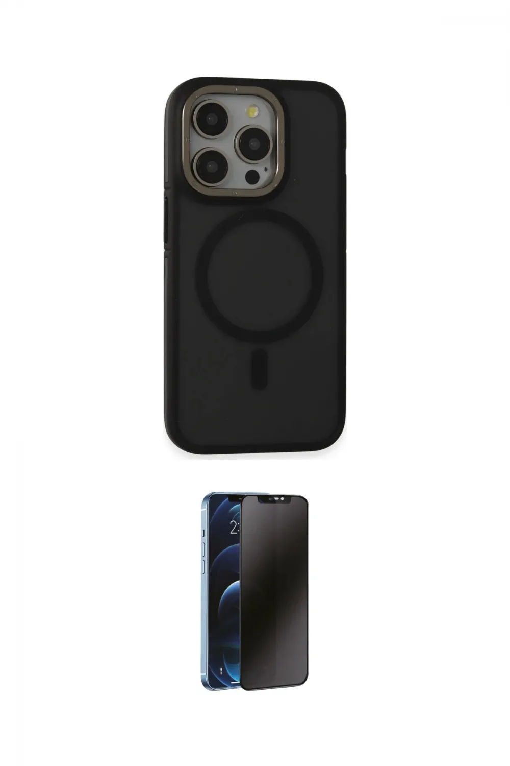 ieg™ iPhone 15 Pro Max Kılıf Ahenk Form Serisi - Siyah 3D Antistatik Hayalet Cam Ekran Koruyucu